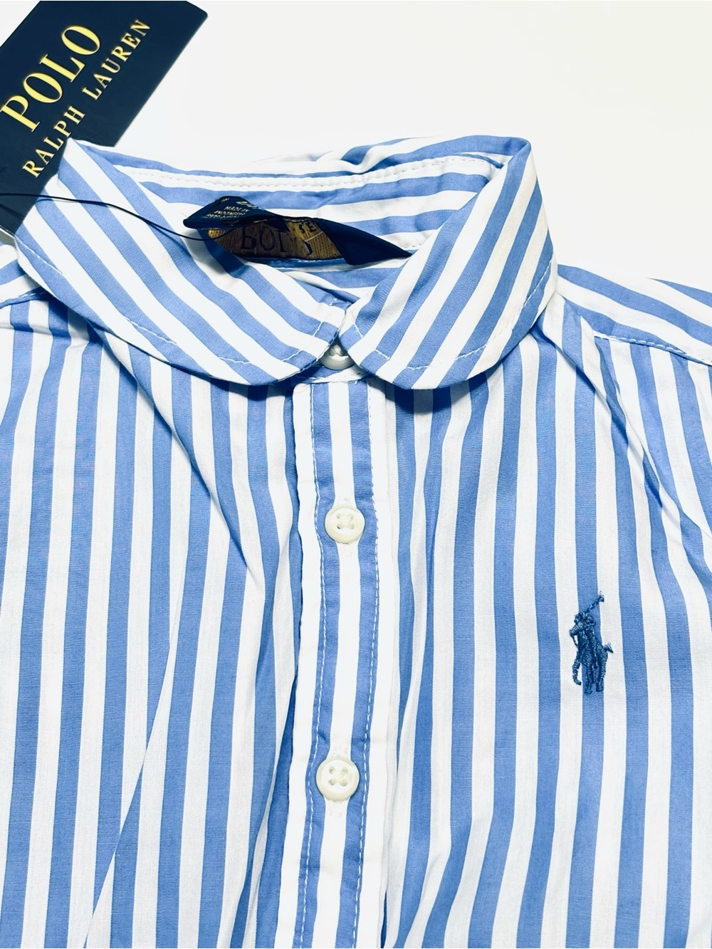 NEW POLO Ralph Lauren Girls Core Replen Blue & White Stripe Cotton Shirt Dress - Picture 3 of 7